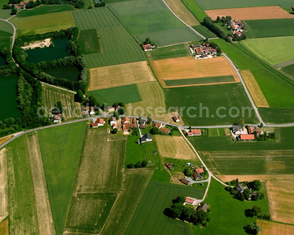 Aerial image Buglau - Agricultural land and field boundaries surround the settlement area of the village in Buglau in the state Bavaria, Germany