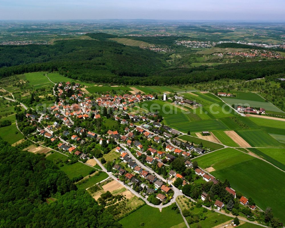 Aerial image Buoch - Agricultural land and field boundaries surround the settlement area of the village in Buoch in the state Baden-Wuerttemberg, Germany