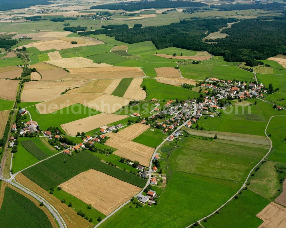 Aerial image Burgweiler - Agricultural land and field boundaries surround the settlement area of the village in Burgweiler in the state Baden-Wuerttemberg, Germany