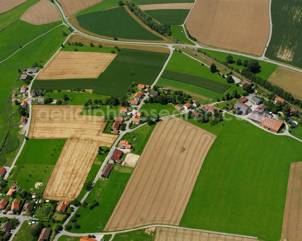 Aerial photograph Burgweiler - Agricultural land and field boundaries surround the settlement area of the village in Burgweiler in the state Baden-Wuerttemberg, Germany