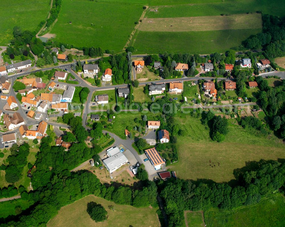 Aerial image Busenborn - Agricultural land and field boundaries surround the settlement area of the village in Busenborn in the state Hesse, Germany