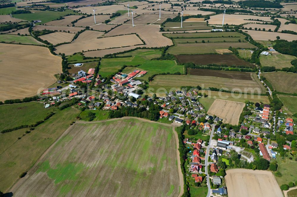 Aerial image Cashagen - Agricultural land and field boundaries surround the settlement area of the village on street Dorfallee in Cashagen in the state Schleswig-Holstein, Germany