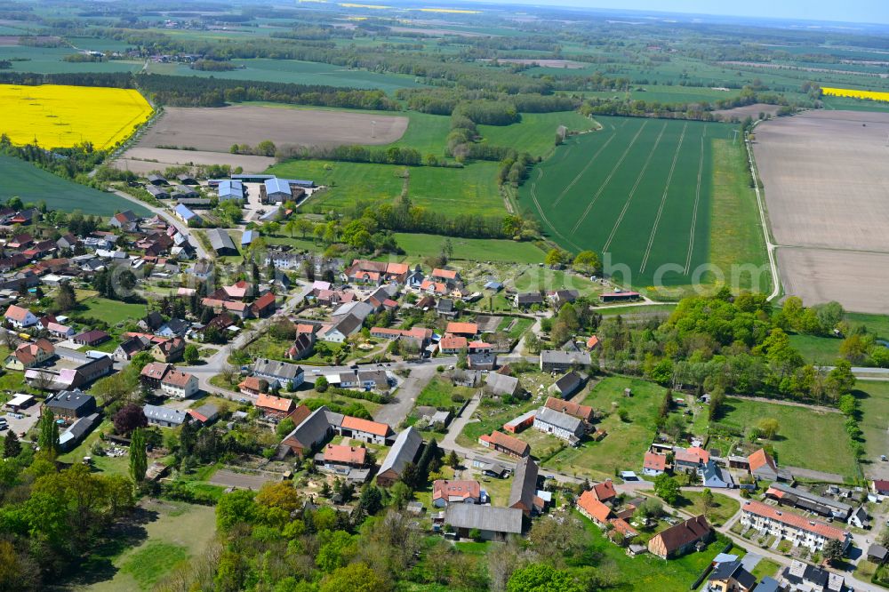 Aerial image Chüden - Agricultural land and field boundaries surround the settlement area of the village in Chüden in the state Saxony-Anhalt, Germany