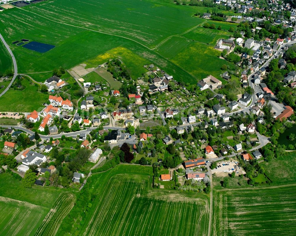 Aerial image Chemnitz-Wittgensdorf - Agricultural land and field boundaries surround the settlement area of the village in Chemnitz-Wittgensdorf in the state Saxony, Germany