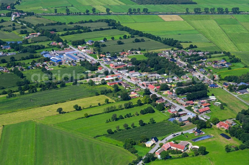 Aerial photograph Christiansholm - Agricultural land and field boundaries surround the settlement area of the village in Christiansholm in the state Schleswig-Holstein, Germany