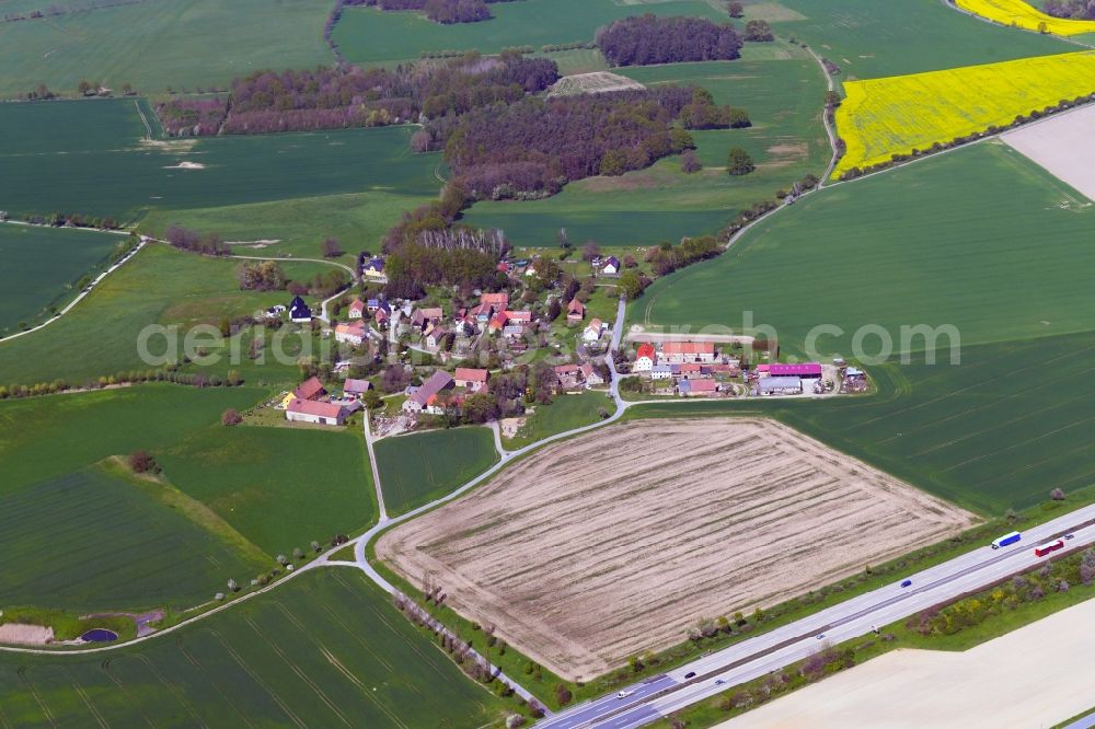 Aerial image Cortnitz - Agricultural land and field boundaries surround the settlement area of the village in Cortnitz in the state Saxony, Germany