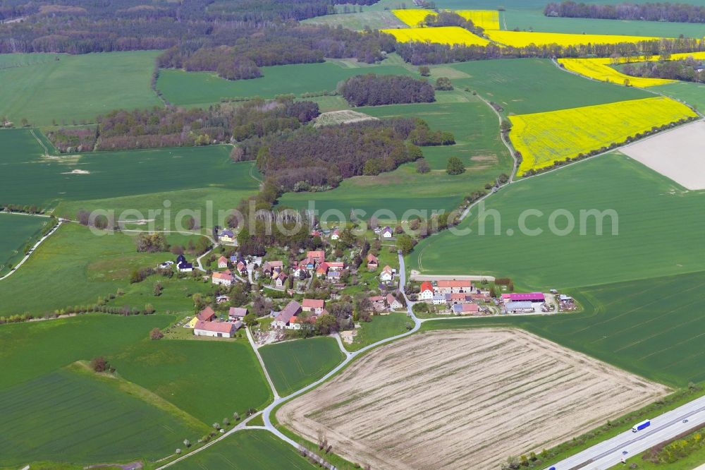 Aerial photograph Cortnitz - Agricultural land and field boundaries surround the settlement area of the village in Cortnitz in the state Saxony, Germany