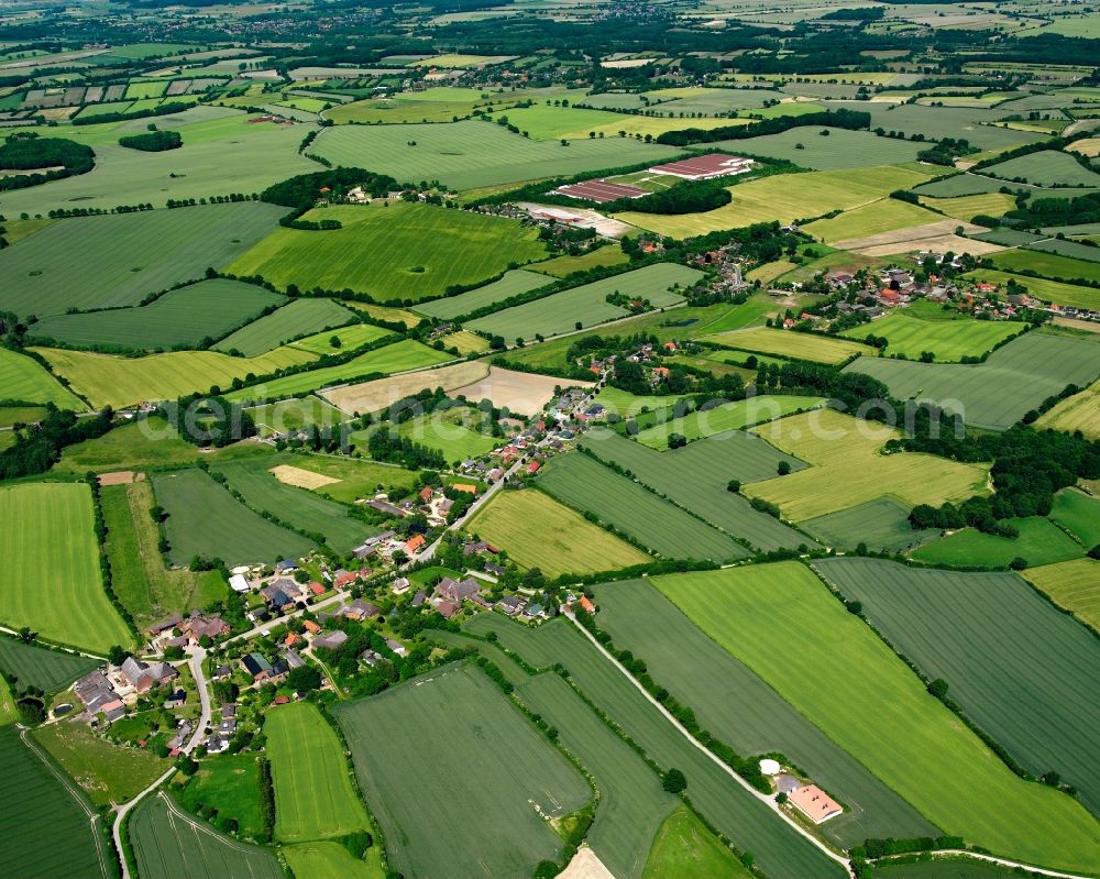 Aerial image Düchelsdorf - Agricultural land and field boundaries surround the settlement area of the village in Düchelsdorf in the state Schleswig-Holstein, Germany