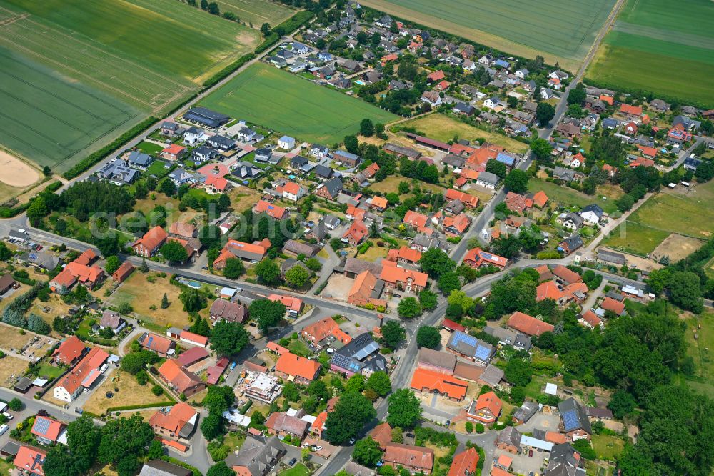 Didderse from the bird's eye view: Agricultural land and field boundaries surround the settlement area of the village in Didderse in the state Lower Saxony, Germany