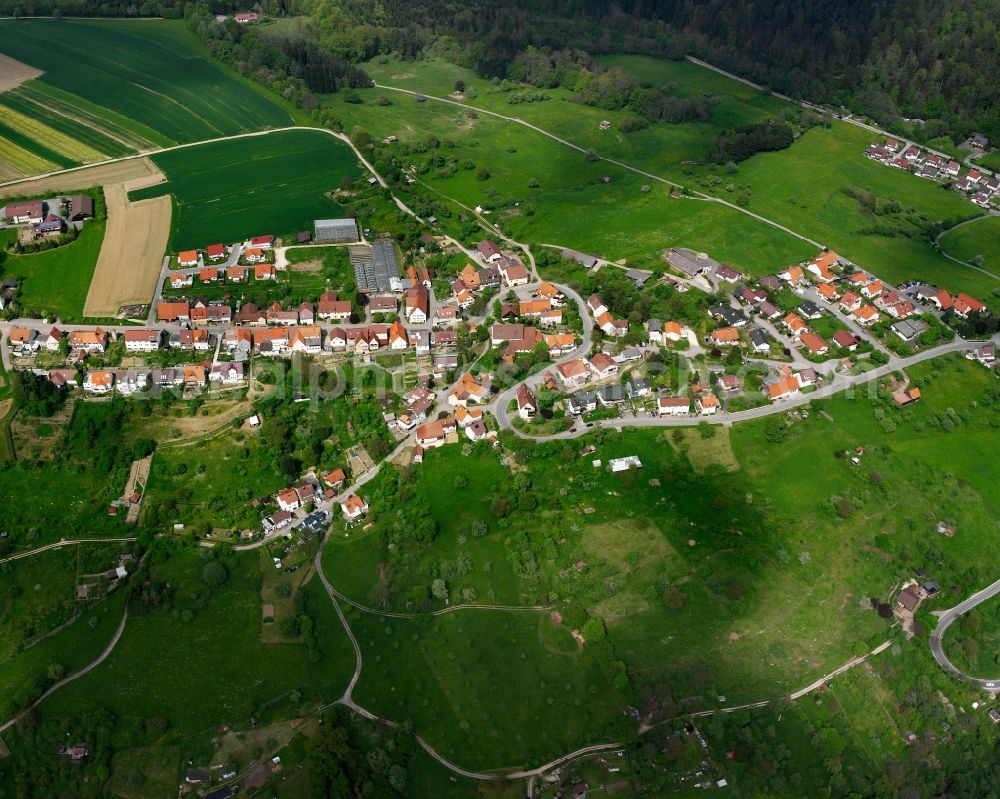 Aerial photograph Diegelsberg - Agricultural land and field boundaries surround the settlement area of the village in Diegelsberg in the state Baden-Wuerttemberg, Germany