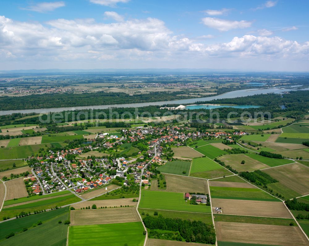 Aerial image Diersheim - Agricultural land and field boundaries surround the settlement area of the village in Diersheim in the state Baden-Wuerttemberg, Germany