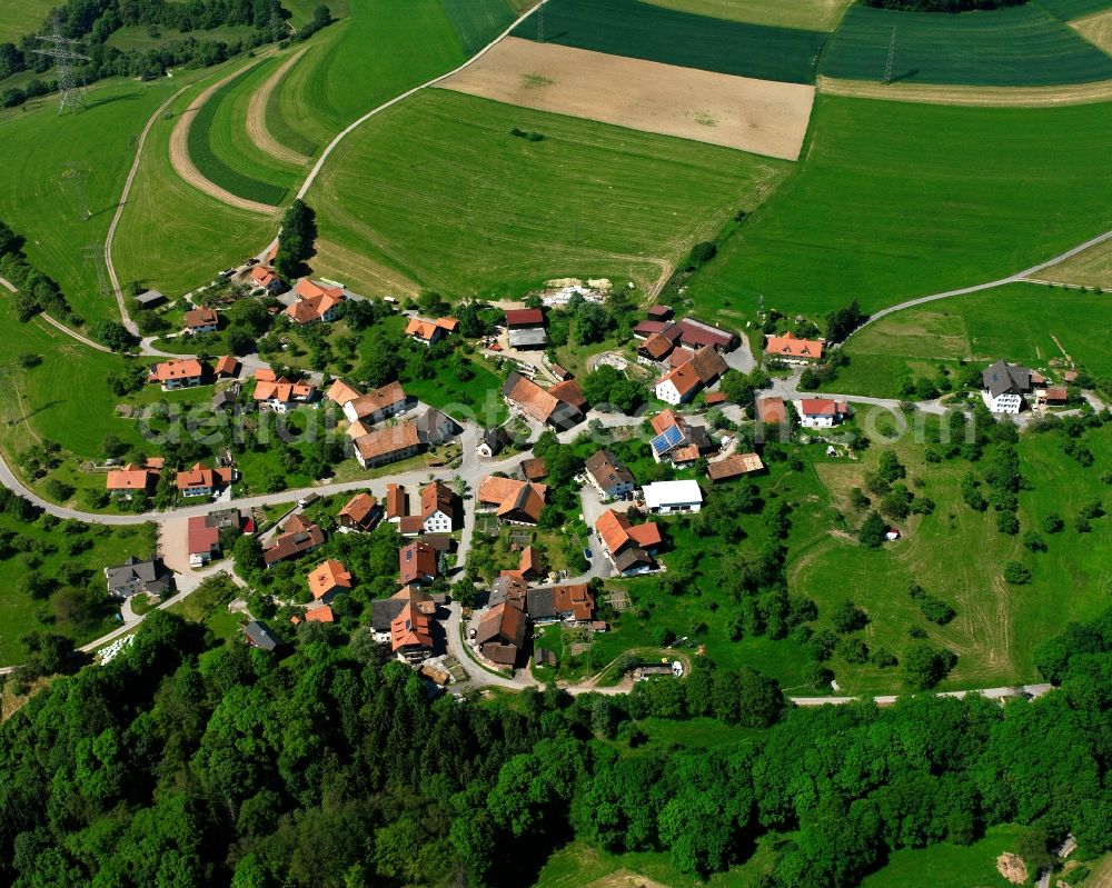 Aerial photograph Dietlingen - Agricultural land and field boundaries surround the settlement area of the village in Dietlingen in the state Baden-Wuerttemberg, Germany