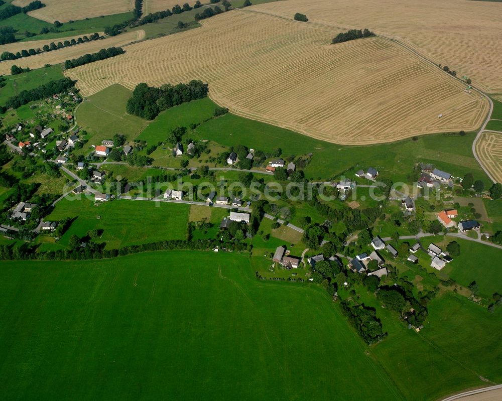 Aerial image Dittersbach - Agricultural land and field boundaries surround the settlement area of the village in Dittersbach in the state Saxony, Germany