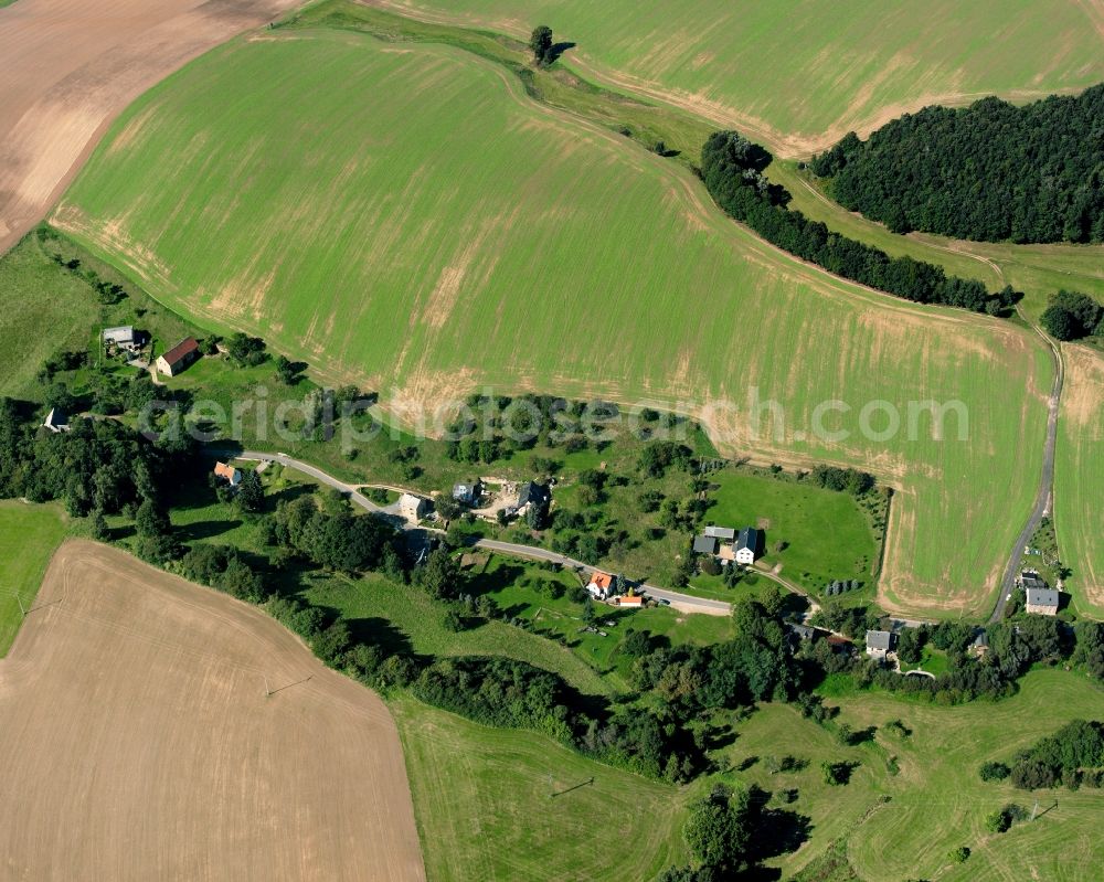 Aerial photograph Dittersdorf - Agricultural land and field boundaries surround the settlement area of the village in Dittersdorf in the state Saxony, Germany