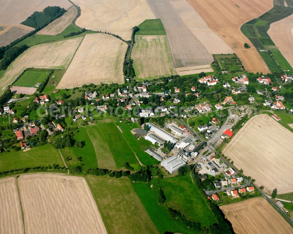 Aerial photograph Dittmannsdorf - Agricultural land and field boundaries surround the settlement area of the village in Dittmannsdorf in the state Saxony, Germany