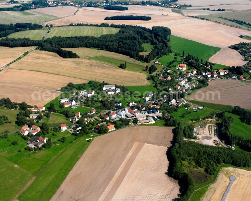 Aerial photograph Dittmannsdorf - Agricultural land and field boundaries surround the settlement area of the village in Dittmannsdorf in the state Saxony, Germany