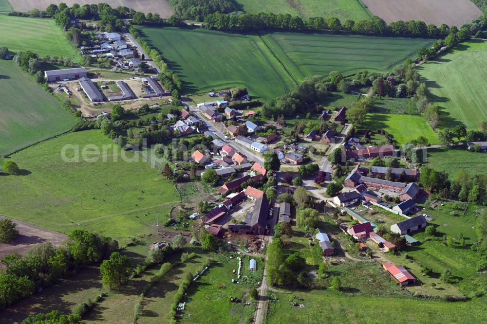 Aerial image Drenkow - Agricultural land and field boundaries surround the settlement area of the village in Drenkow in the state Mecklenburg - Western Pomerania, Germany