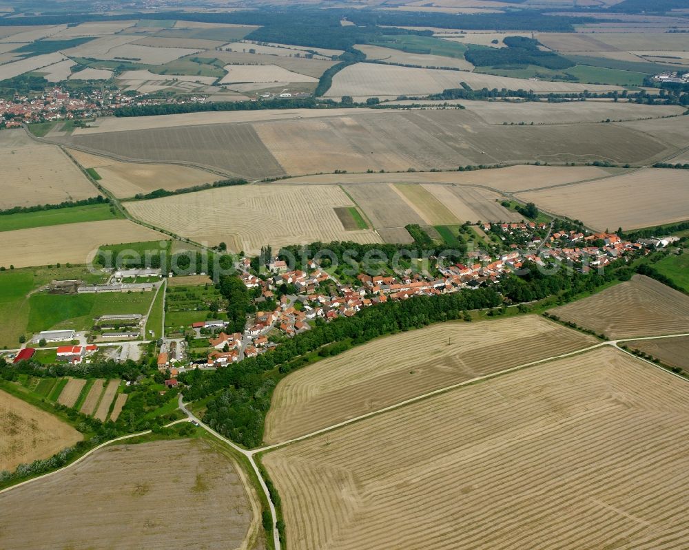 Aerial photograph Dörna - Agricultural land and field boundaries surround the settlement area of the village in Dörna in the state Thuringia, Germany