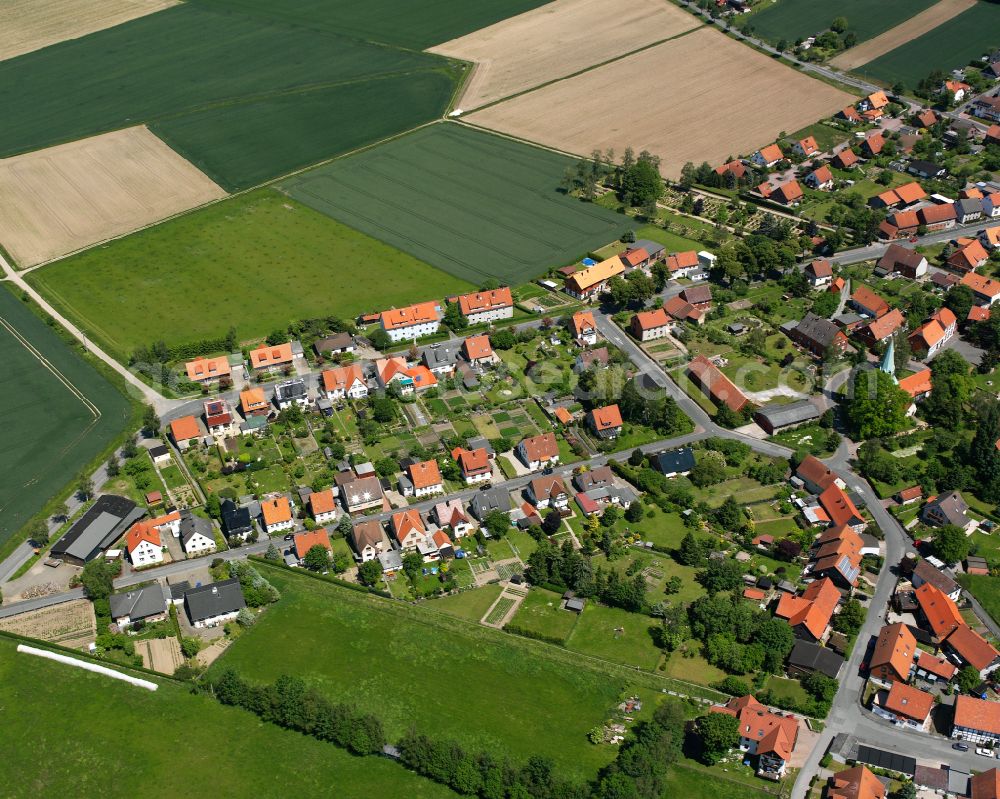 Aerial image Dörnten - Agricultural land and field boundaries surround the settlement area of the village in Dörnten in the state Lower Saxony, Germany