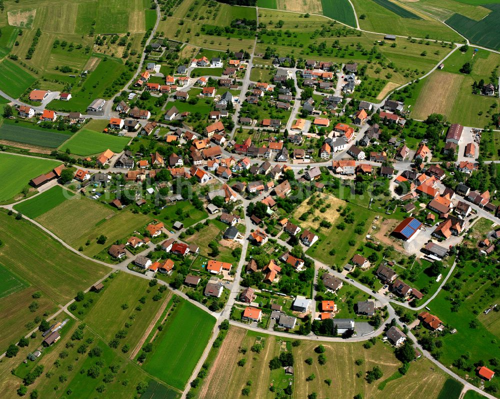 Aerial image Ebershardt - Agricultural land and field boundaries surround the settlement area of the village in Ebershardt in the state Baden-Wuerttemberg, Germany