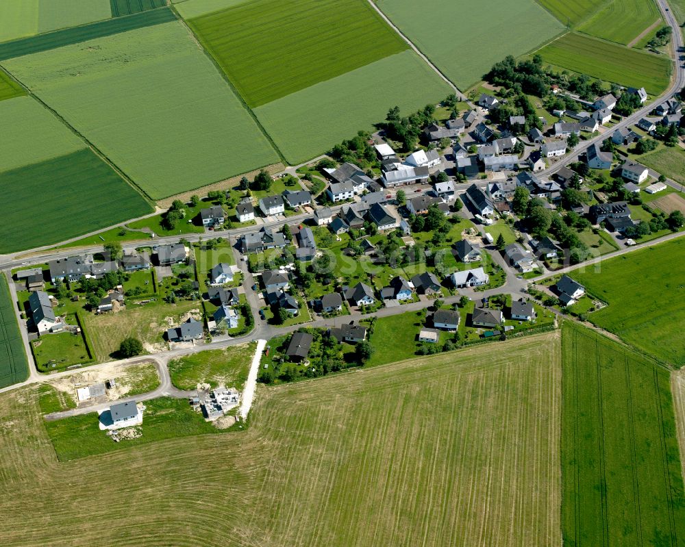 Aerial photograph Ebschied - Agricultural land and field boundaries surround the settlement area of the village in Ebschied in the state Rhineland-Palatinate, Germany