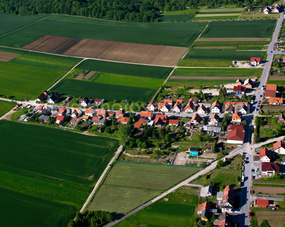 Aerial photograph Effelder - Agricultural land and field boundaries surround the settlement area of the village in Effelder in the state Thuringia, Germany