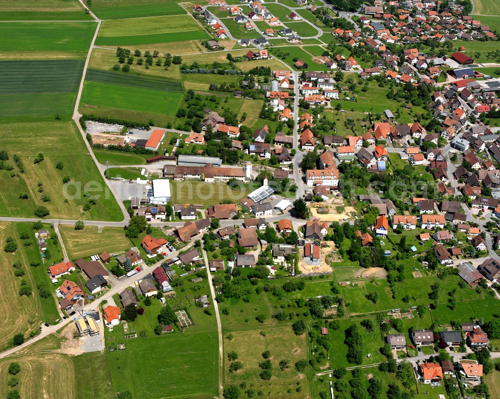 Aerial image Egenhausen - Agricultural land and field boundaries surround the settlement area of the village in Egenhausen in the state Baden-Wuerttemberg, Germany