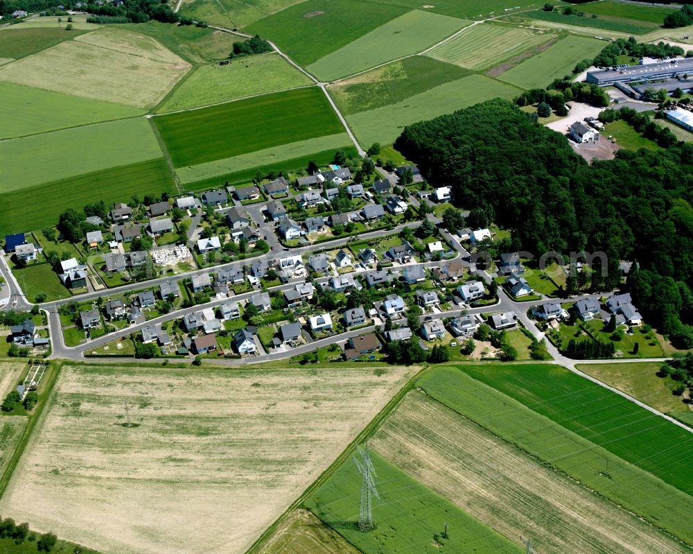 Aerial photograph Ehr - Agricultural land and field boundaries surround the settlement area of the village in Ehr in the state Rhineland-Palatinate, Germany