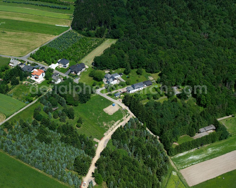 Aerial photograph Ehr - Agricultural land and field boundaries surround the settlement area of the village in Ehr in the state Rhineland-Palatinate, Germany