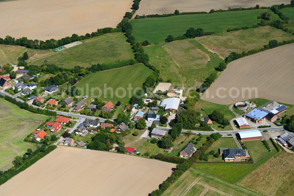 Eilsdorf from the bird's eye view: Agricultural land and field boundaries surround the settlement area of the village in Eilsdorf in the state Schleswig-Holstein, Germany