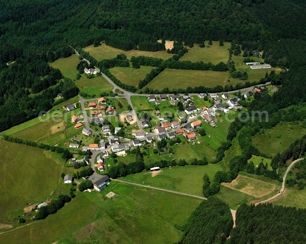 Aerial image Einschiederhof - Agricultural land and field boundaries surround the settlement area of the village in Einschiederhof in the state Rhineland-Palatinate, Germany