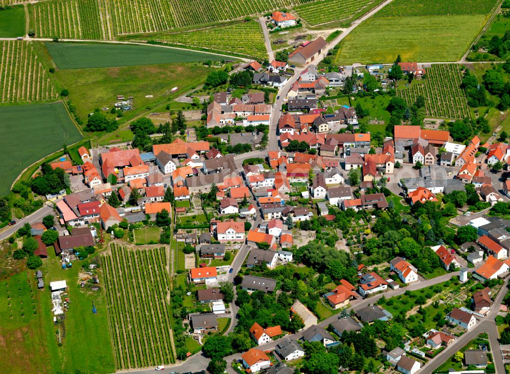 Aerial photograph Einselthum - Agricultural land and field boundaries surround the settlement area of the village in Einselthum in the state Rhineland-Palatinate, Germany