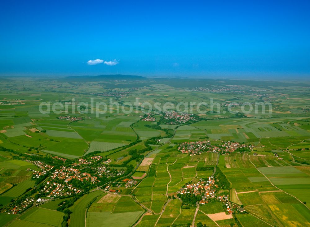 Einselthum from the bird's eye view: Agricultural land and field boundaries surround the settlement area of the village in Einselthum in the state Rhineland-Palatinate, Germany