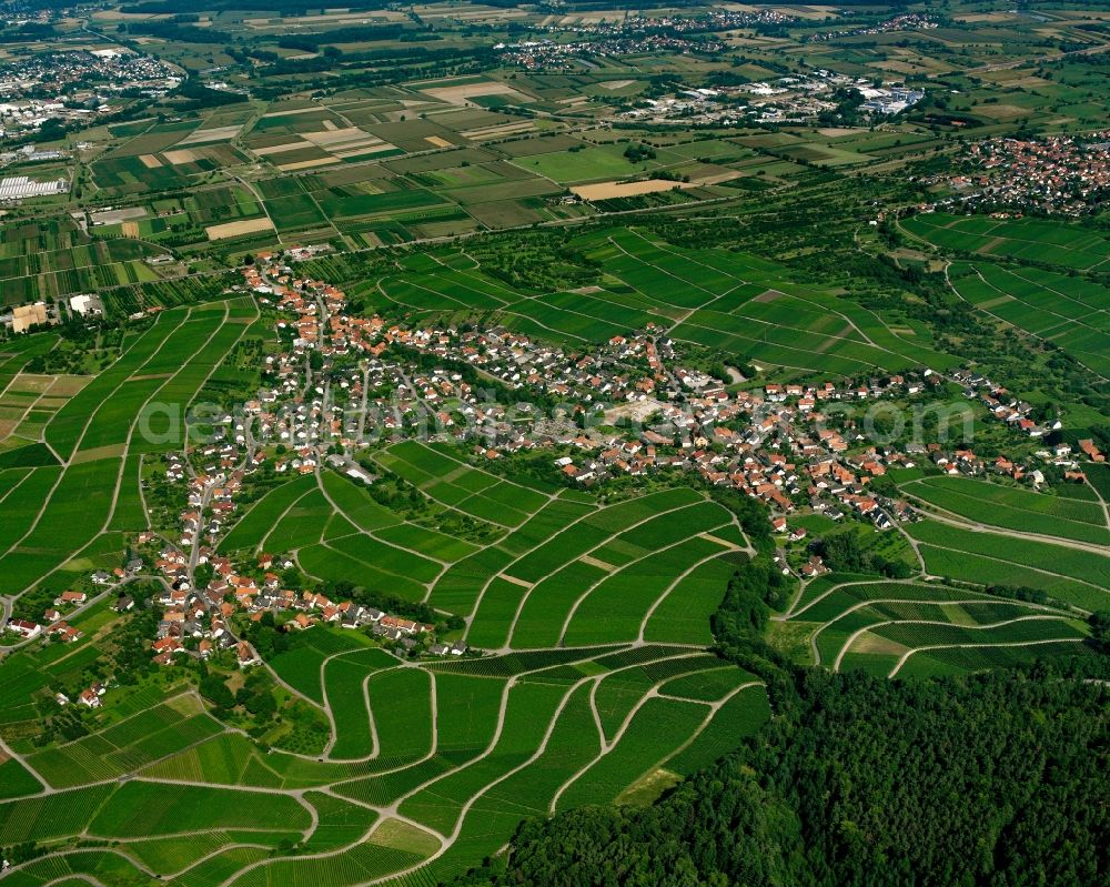 Aerial photograph Eisental - Agricultural land and field boundaries surround the settlement area of the village in Eisental in the state Baden-Wuerttemberg, Germany