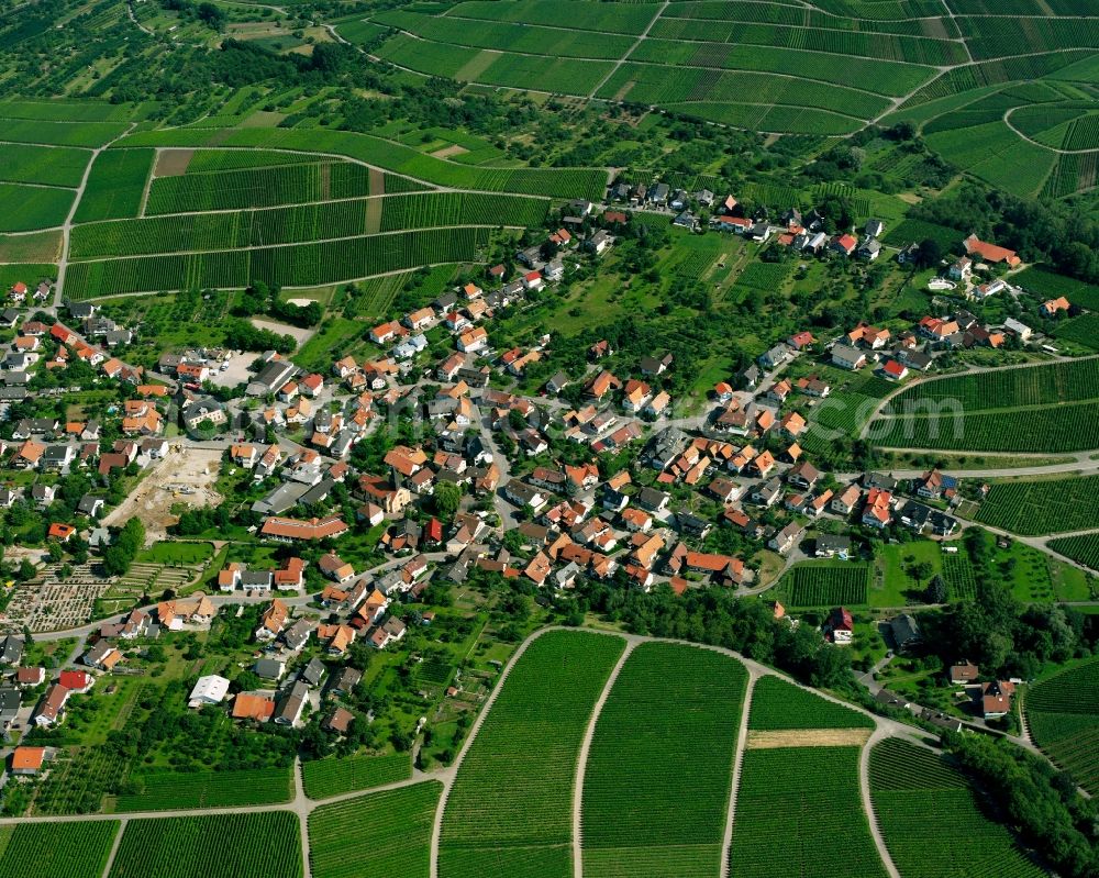 Eisental from the bird's eye view: Agricultural land and field boundaries surround the settlement area of the village in Eisental in the state Baden-Wuerttemberg, Germany