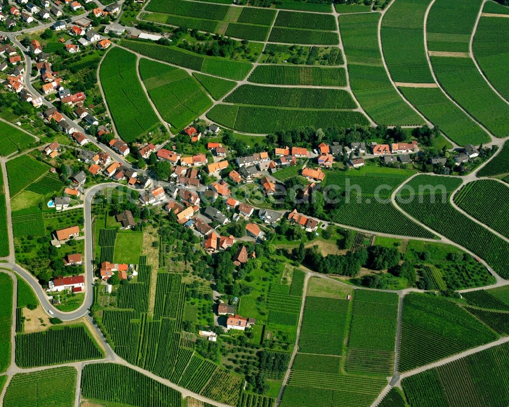 Aerial image Eisental - Agricultural land and field boundaries surround the settlement area of the village in Eisental in the state Baden-Wuerttemberg, Germany