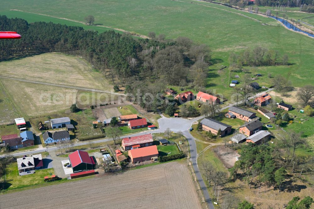 Aerial photograph Eldena - Agricultural land and field boundaries surround the settlement area of the village in Eldena in the state Mecklenburg - Western Pomerania, Germany