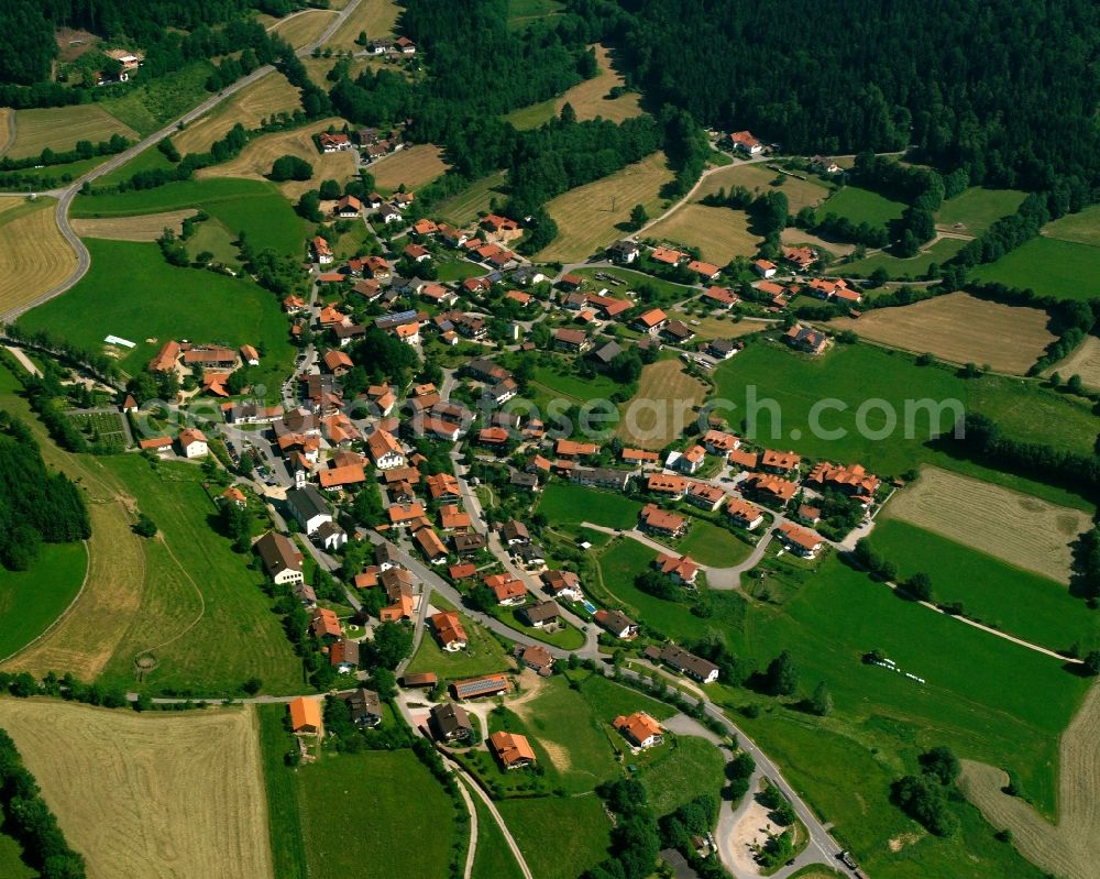 Aerial photograph Elisabethszell - Agricultural land and field boundaries surround the settlement area of the village in Elisabethszell in the state Bavaria, Germany