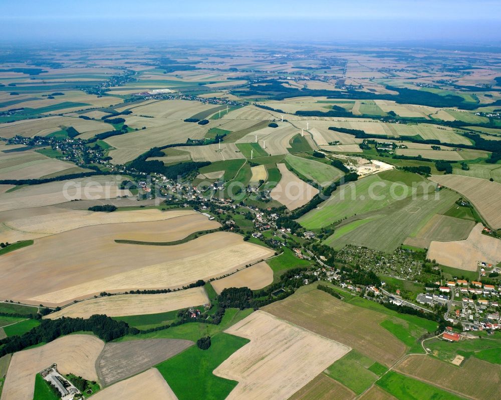 Aerial image Elsdorf - Agricultural land and field boundaries surround the settlement area of the village in Elsdorf in the state Saxony, Germany