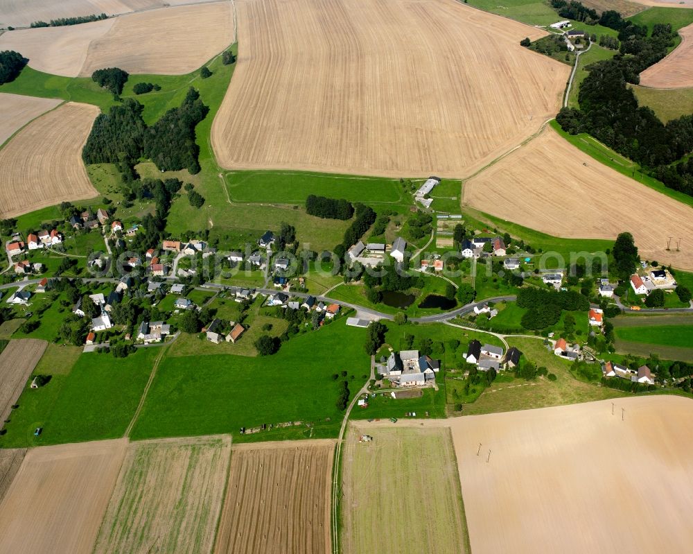 Aerial image Elsdorf - Agricultural land and field boundaries surround the settlement area of the village in Elsdorf in the state Saxony, Germany