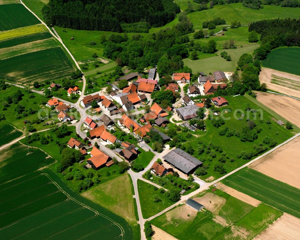 Aerial image Enderbach - Agricultural land and field boundaries surround the settlement area of the village in Enderbach in the state Baden-Wuerttemberg, Germany