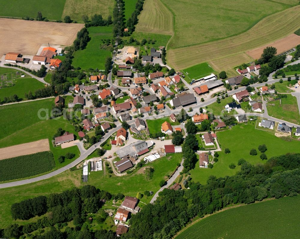 Aerial photograph Enzkofen - Agricultural land and field boundaries surround the settlement area of the village in Enzkofen in the state Baden-Wuerttemberg, Germany