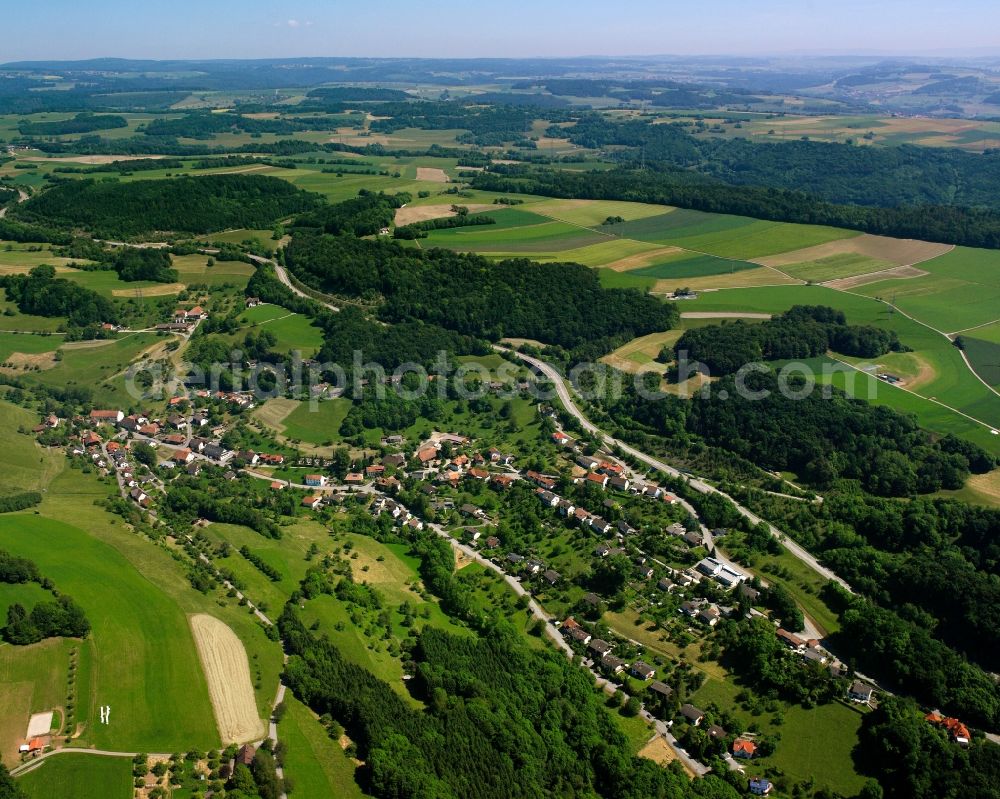 Aerial image Eschbach - Agricultural land and field boundaries surround the settlement area of the village in Eschbach in the state Baden-Wuerttemberg, Germany