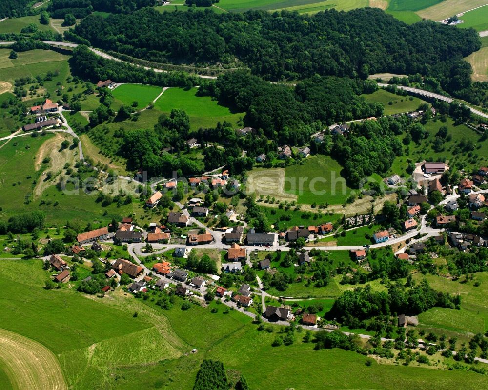 Aerial photograph Eschbach - Agricultural land and field boundaries surround the settlement area of the village in Eschbach in the state Baden-Wuerttemberg, Germany