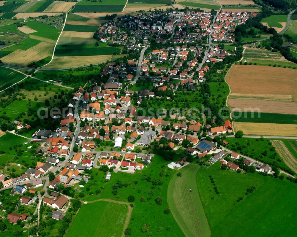 Aerial image Eschenbach - Agricultural land and field boundaries surround the settlement area of the village in Eschenbach in the state Baden-Wuerttemberg, Germany