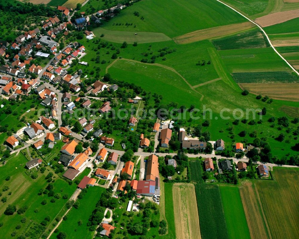 Aerial photograph Eschenbach - Agricultural land and field boundaries surround the settlement area of the village in Eschenbach in the state Baden-Wuerttemberg, Germany