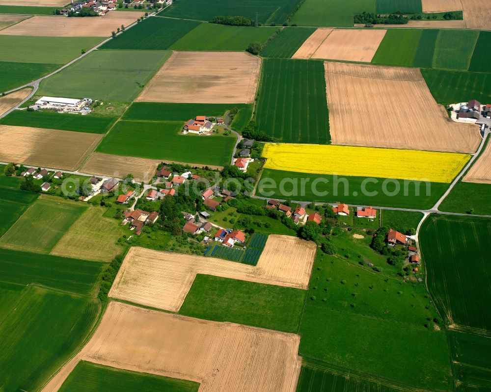 Aerial image Esterndorf - Agricultural land and field boundaries surround the settlement area of the village in Esterndorf in the state Bavaria, Germany