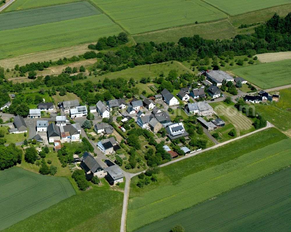 Aerial photograph Eveshausen - Agricultural land and field boundaries surround the settlement area of the village in Eveshausen in the state Rhineland-Palatinate, Germany