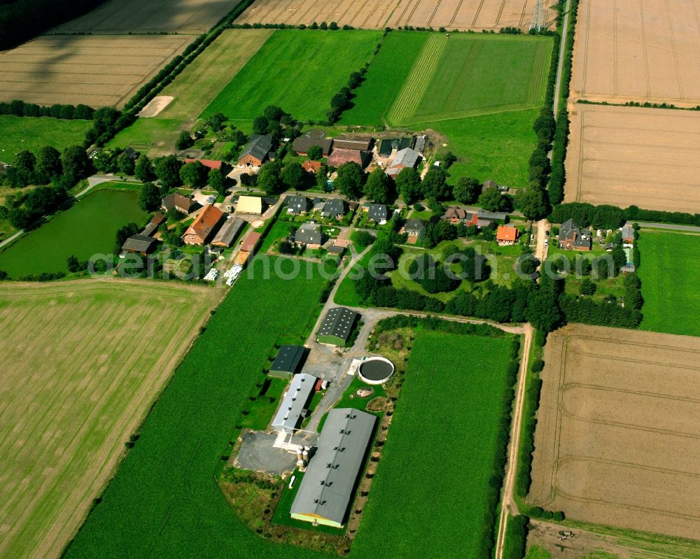 Aerial image Fahrendorf - Agricultural land and field boundaries surround the settlement area of the village in Fahrendorf in the state Schleswig-Holstein, Germany