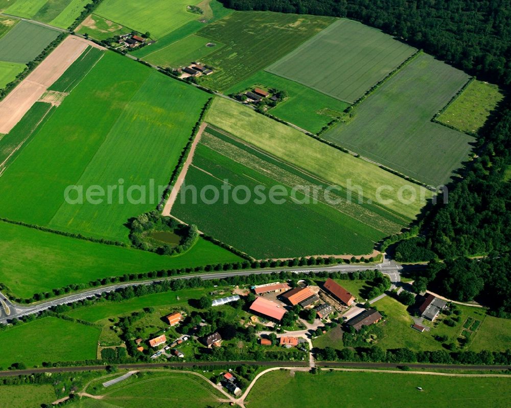 Aerial image Farchauer Mühle - Agricultural land and field boundaries surround the settlement area of the village in Farchauer Mühle in the state Schleswig-Holstein, Germany